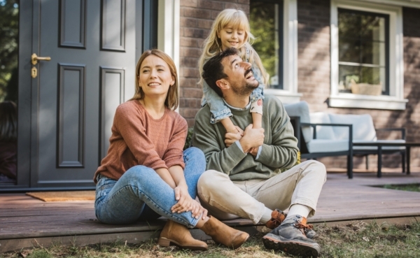 Young family enjoying in sunny day